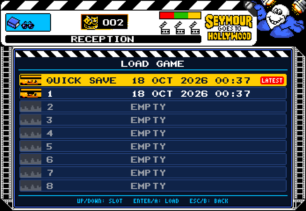 Load: the eight slots and the quick save