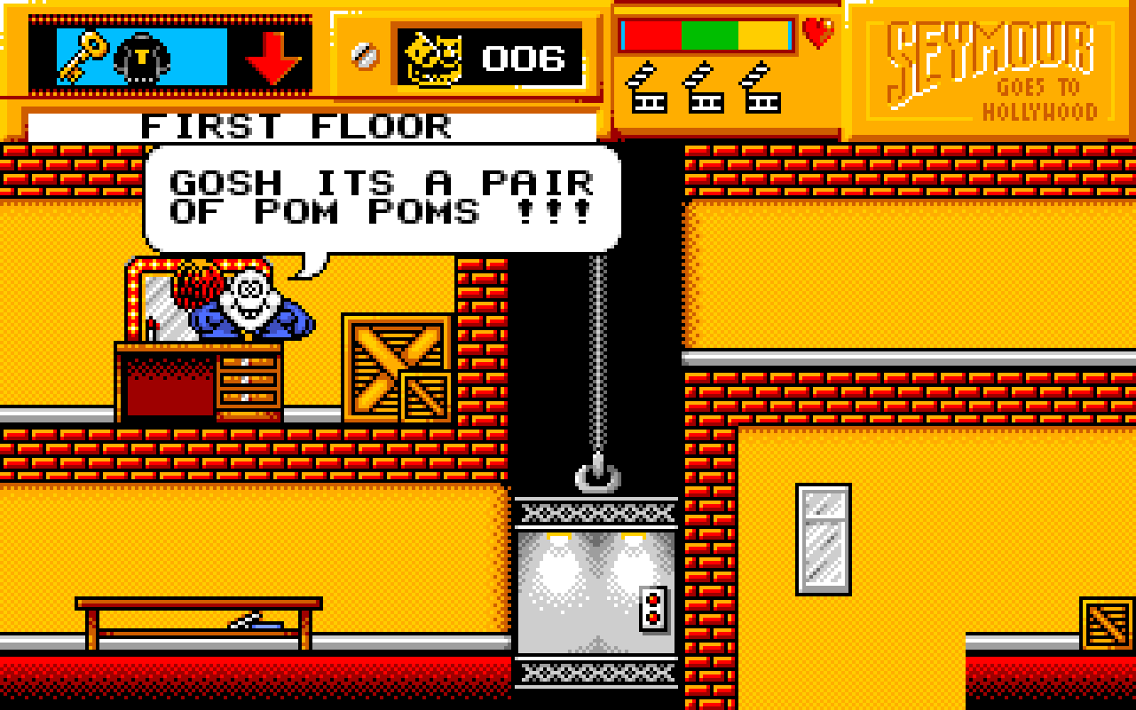 FIRST FLOOR, upper floor: "GOSH ITS A PAIR OF POM POMS !!!"